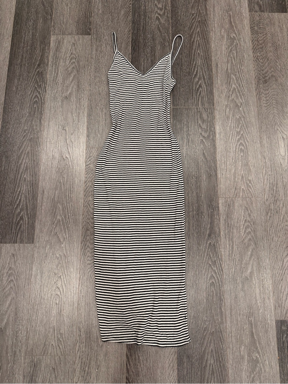 Brandy Melville Black and White Striped Spaghetti-Strap Maxi Dress